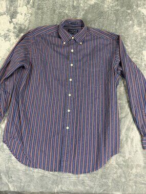 Austin Reed Regent Street Mens Blue & Red Striped Oxford Button-Down Shirt L